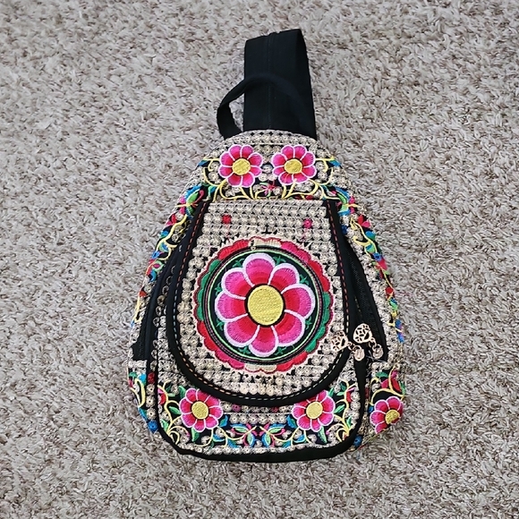 Handbags - Floral Embroidered Sling Bag
